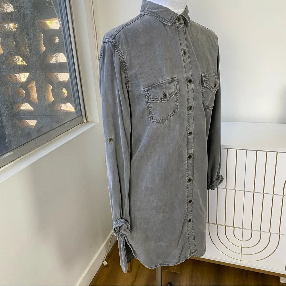 Sneak Peek Utility Split Hem Long Sleeve Shirt Dress, Slate Grey, Size S